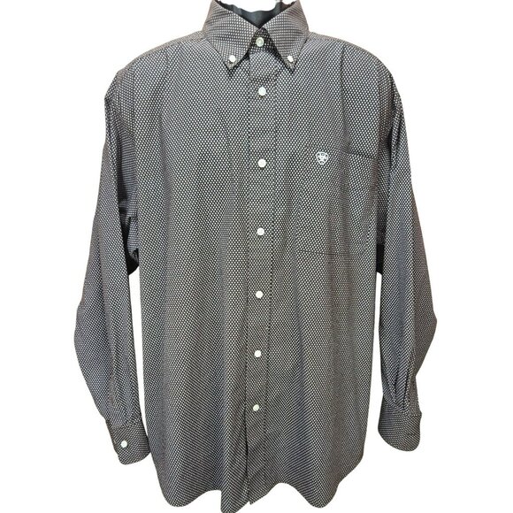 Ariat Mens Stretch Button-Down Brown Western Allover Pattern Shirt XL - Picture 1 of 9